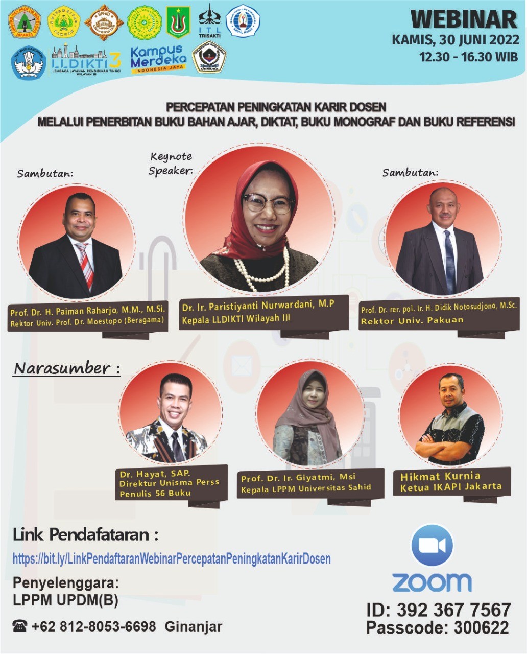 WEBINAR PERCEPATAN PENINGKATAN KARIR DOSEN MELALUI PENERBITAN BUKU BAHAN AJAR, DIKTAT, BUKU MONOGRAF  DAN BUKU REFERENSI