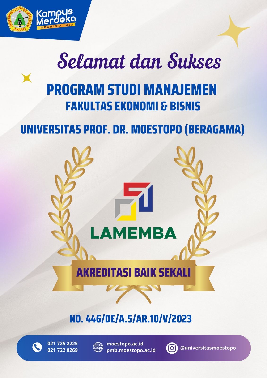 Program Studi Manajemen Fakultas Ekonomi dan Bisnis Universitas Moestopo Raih Akreditasi Baik Sekali