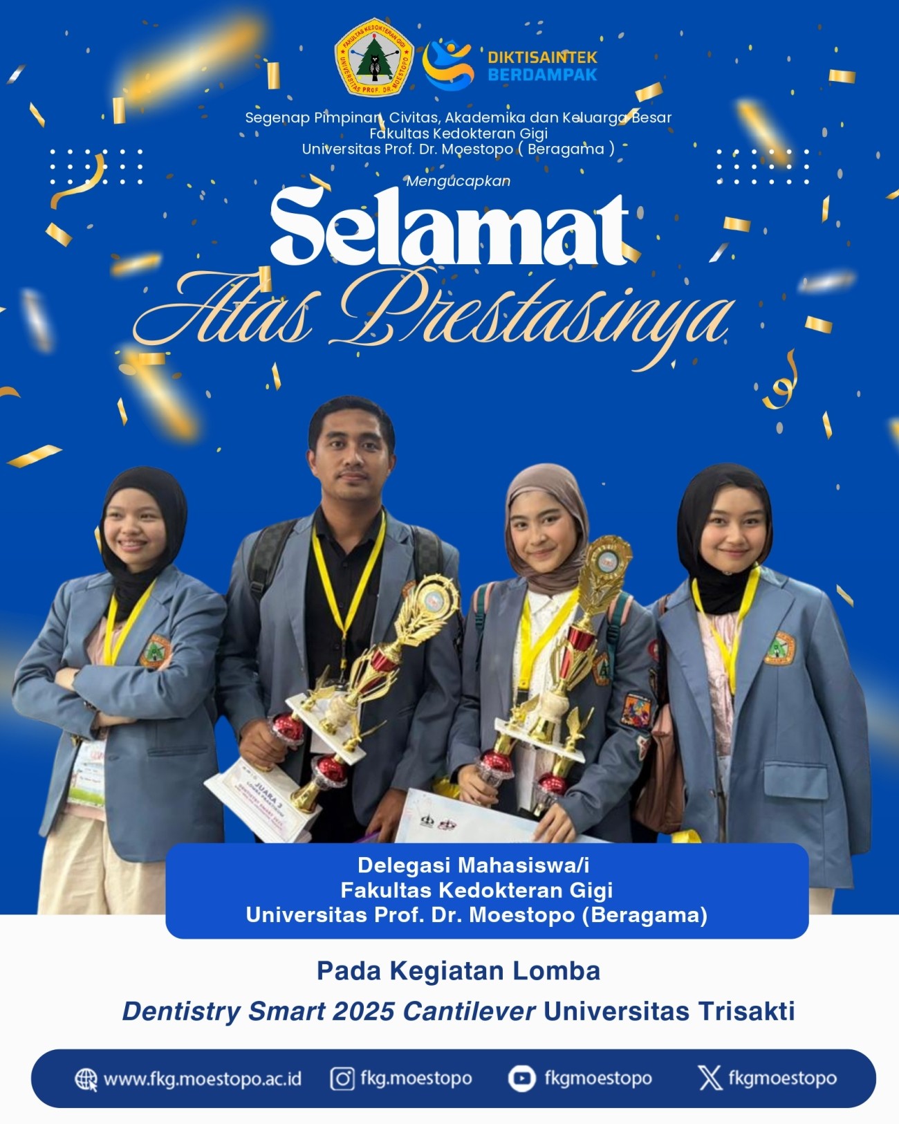 Mahasiswa FKG Universitas Moestopo Raih Juara dalam Lomba DENSMART 2025 Cartiveler Universitas Trisakti